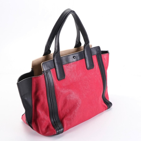 Chloe Alison Tote in Hot Pink and Black Color Block Leather - Picture 2 of 7